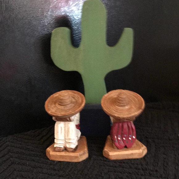 Wooden Cactus Handmade painted Green with Blue Base 8" - Picture 7 of 7